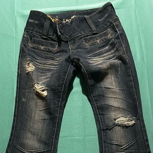 Vintage Almost Famous Dark Blue Distressed Flare Jeans